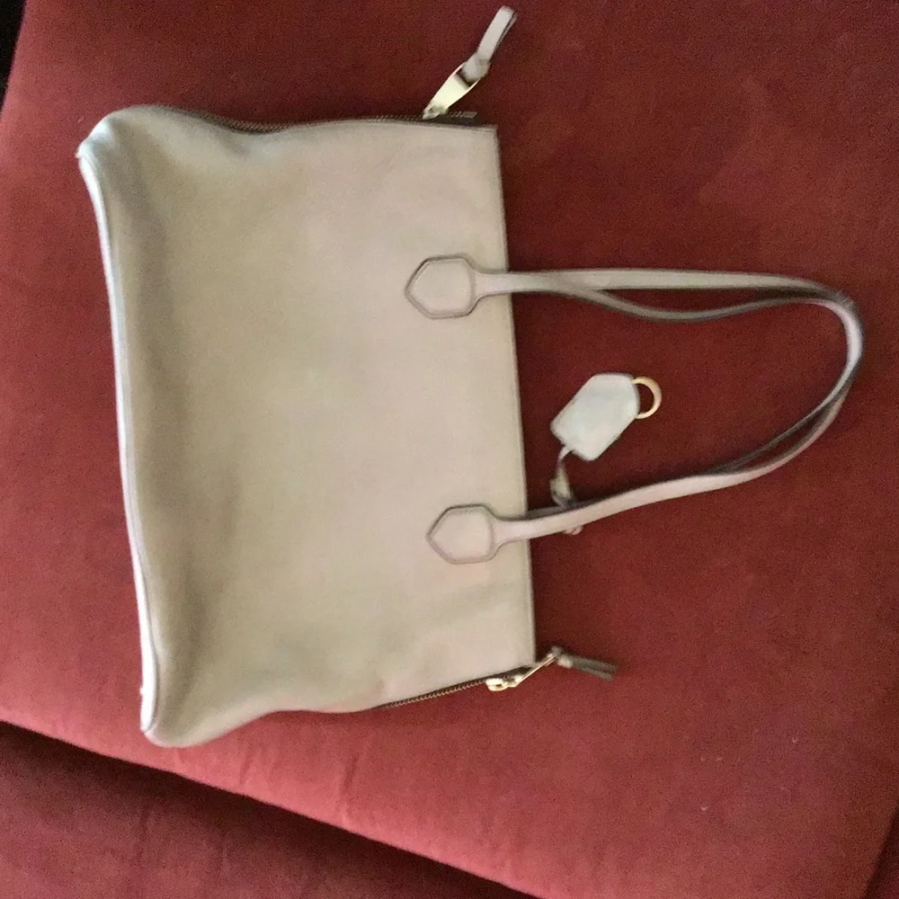 Tory Burch Cream Leather Double-Handle Tote with Logo Charm